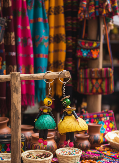Handmade Coconut Shell Doll Keychain Set - Indonesia
