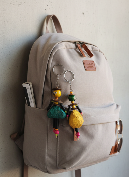 Handmade Coconut Shell Doll Keychain Set - Indonesia